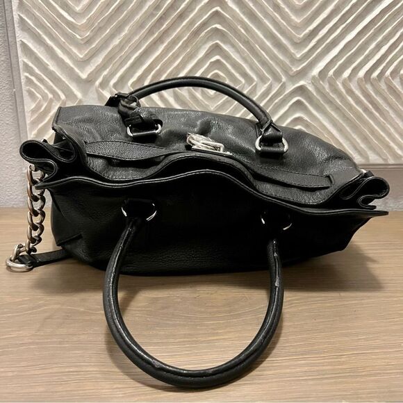 Michael Kors Black Hamilton Slouch Satchel Pebbled Soft Leather Silver Padlock - Picture 12 of 16